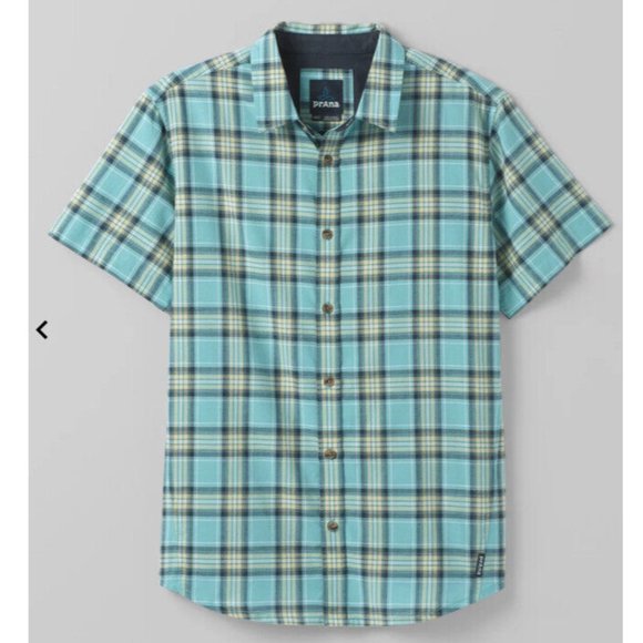 NWT PrAna Graden Short Sleeve Button Down Shirt - Azure - M - Picture 1 of 8